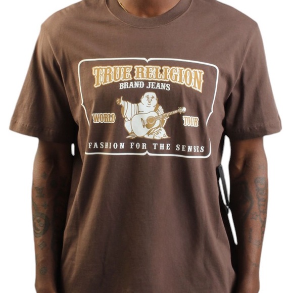 True Religion Other - True Religion Brown Graphic Tee with Cream & Gold Logo
